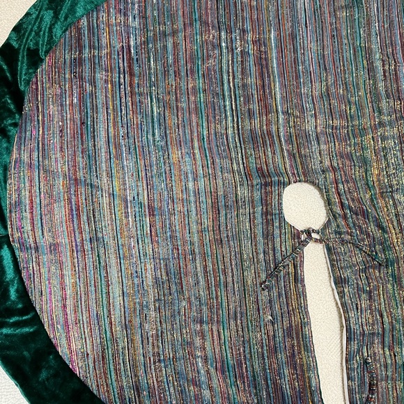 Santas Best Multicolor Silk Tweed Green Velvet Tree Skirt Large 55 inch Vintage